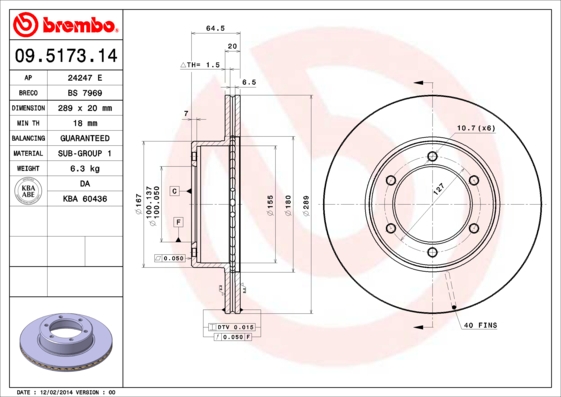 A.B.S. 09.5173.14 BREMBO Bremsscheibe