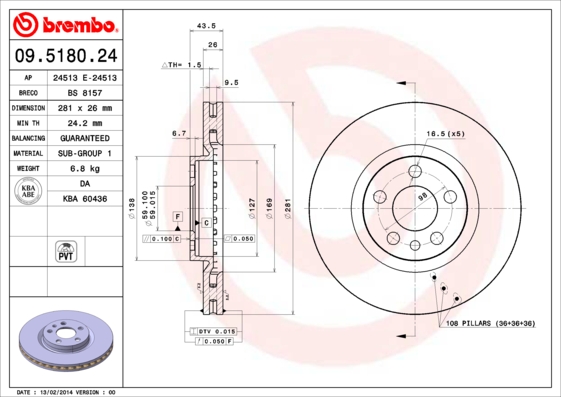 A.B.S. 09.5180.24 BREMBO Bremsscheibe