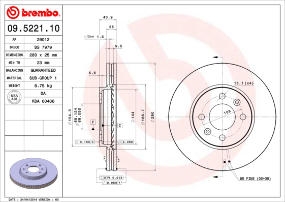 A.B.S. 09.5221.10 BREMBO Bremsscheibe