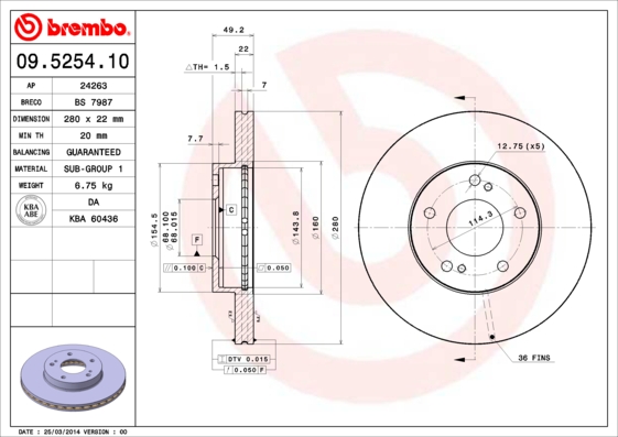 A.B.S. 09.5254.10 BREMBO Bremsscheibe