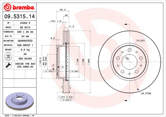 A.B.S. 09.5315.14 BREMBO Bremsscheibe