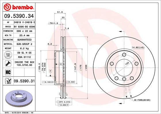A.B.S. 09.5390.31 BREMBO COATED DISC LINE Bremsscheibe