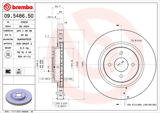 A.B.S. 09.5486.50 BREMBO Bremsscheibe