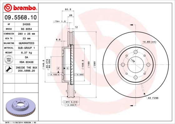 A.B.S. 09.5568.10 BREMBO Bremsscheibe