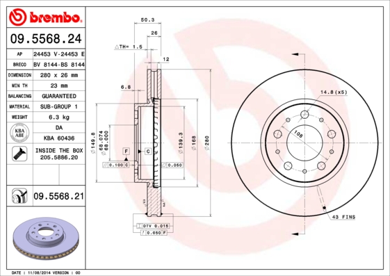 A.B.S. 09.5568.21 BREMBO COATED DISC LINE Bremsscheibe