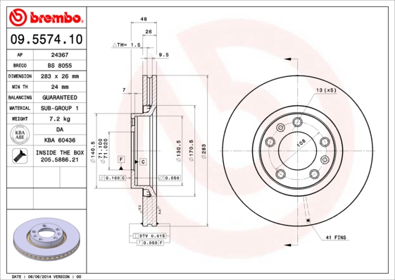 A.B.S. 09.5574.10 BREMBO Bremsscheibe
