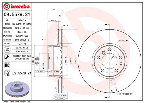A.B.S. 09.5579.21 BREMBO COATED DISC LINE Bremsscheibe