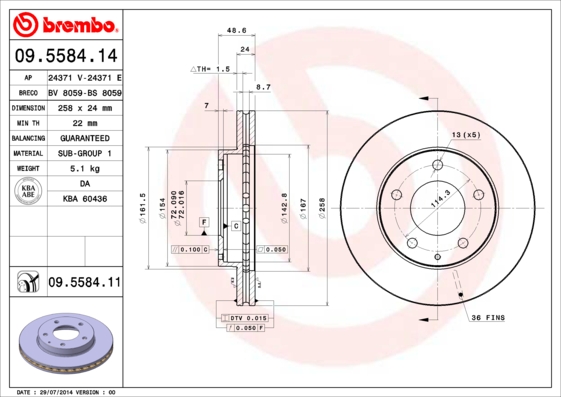 A.B.S. 09.5584.11 BREMBO COATED DISC LINE Bremsscheibe