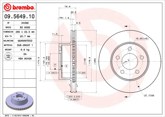 A.B.S. 09.5649.10 BREMBO Bremsscheibe