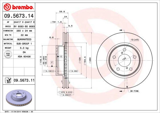 A.B.S. 09.5673.11 BREMBO COATED DISC LINE Bremsscheibe