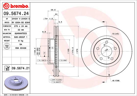 A.B.S. 09.5674.21 BREMBO COATED DISC LINE Bremsscheibe