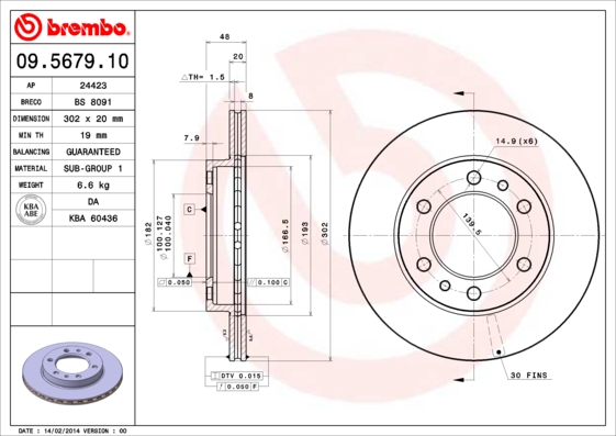 A.B.S. 09.5679.10 BREMBO Bremsscheibe