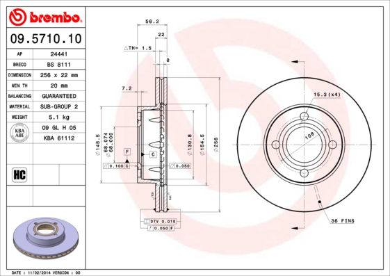 A.B.S. 09.5710.10 BREMBO Bremsscheibe