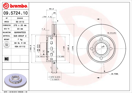A.B.S. 09.5724.10 BREMBO Bremsscheibe