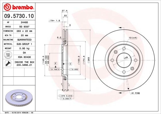 A.B.S. 09.5730.10 BREMBO Bremsscheibe