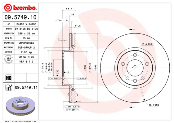 A.B.S. 09.5749.11 BREMBO COATED DISC LINE Bremsscheibe