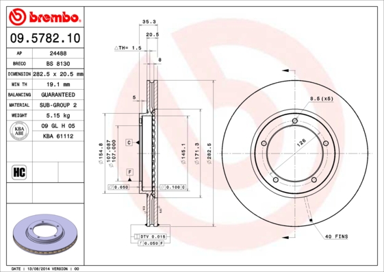A.B.S. 09.5782.10 BREMBO Bremsscheibe