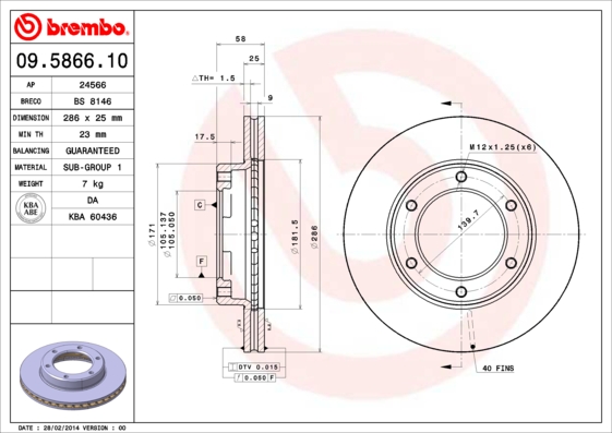 A.B.S. 09.5866.10 BREMBO Bremsscheibe