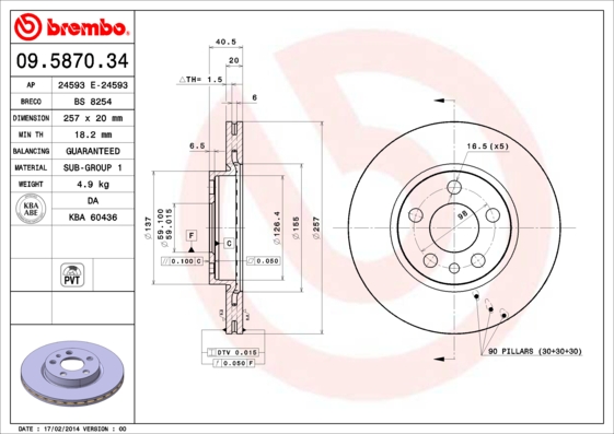A.B.S. 09.5870.34 BREMBO Bremsscheibe