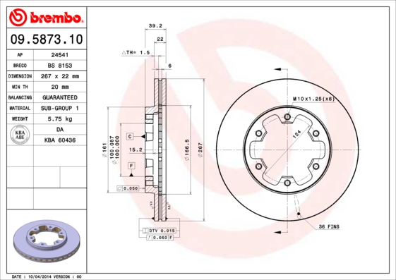 A.B.S. 09.5873.10 BREMBO Bremsscheibe