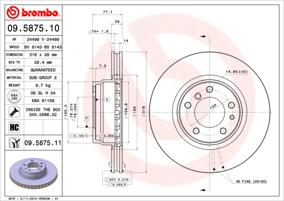A.B.S. 09.5875.11 BREMBO COATED DISC LINE Bremsscheibe