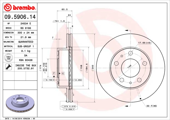A.B.S. 09.5906.14 BREMBO Bremsscheibe