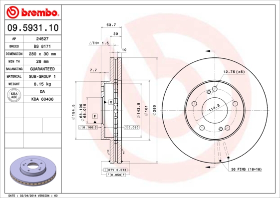 A.B.S. 09.5931.10 BREMBO Bremsscheibe