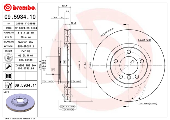 A.B.S. 09.5934.11 BREMBO COATED DISC LINE Bremsscheibe