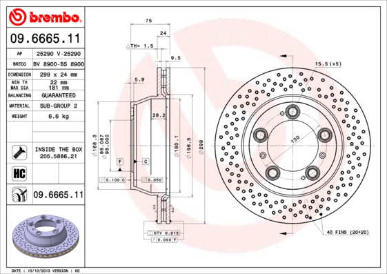 A.B.S. 09.6665.11 BREMBO COATED DISC LINE Bremsscheibe