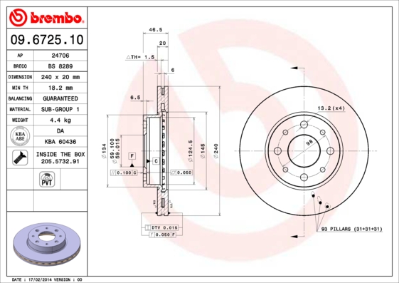 A.B.S. 09.6725.10 BREMBO Bremsscheibe