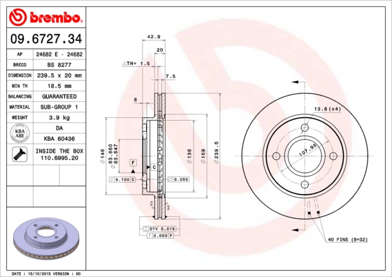 A.B.S. 09.6727.34 BREMBO Bremsscheibe