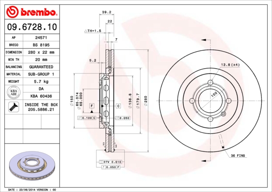A.B.S. 09.6728.10 BREMBO Bremsscheibe