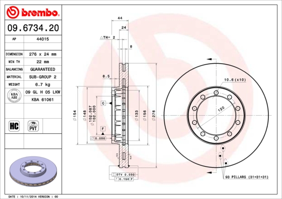 A.B.S. 09.6734.20 BREMBO Bremsscheibe