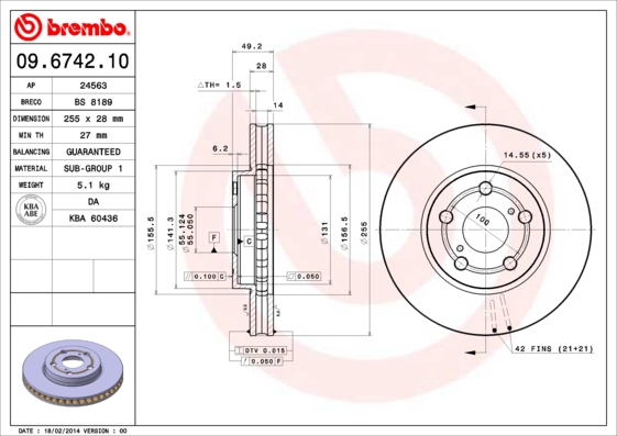 A.B.S. 09.6742.10 BREMBO Bremsscheibe