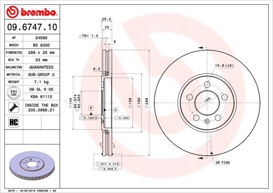 A.B.S. 09.6747.10 BREMBO Bremsscheibe