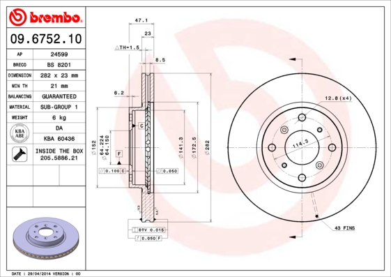 A.B.S. 09.6752.10 BREMBO Bremsscheibe