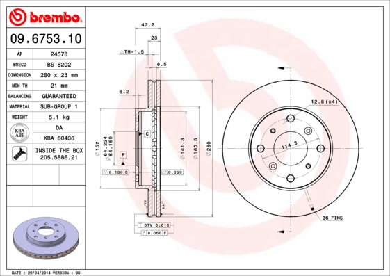 A.B.S. 09.6753.10 BREMBO Bremsscheibe