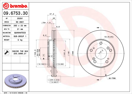 A.B.S. 09.6753.30 BREMBO Bremsscheibe
