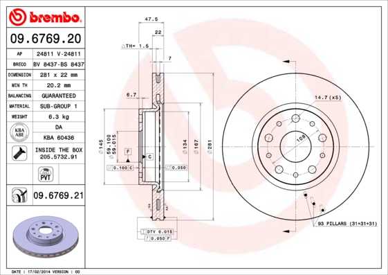 A.B.S. 09.6769.21 BREMBO COATED DISC LINE Bremsscheibe