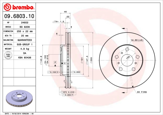 A.B.S. 09.6803.10 BREMBO Bremsscheibe