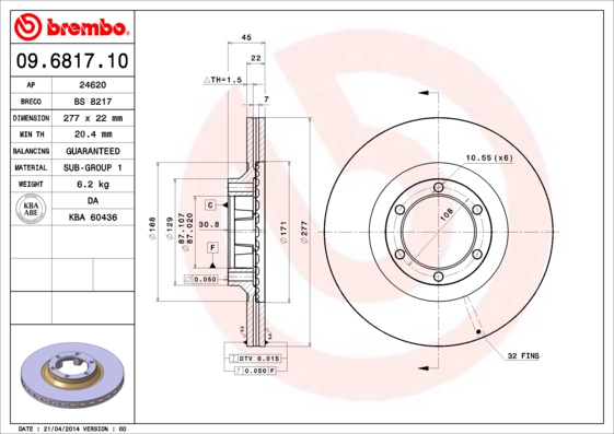 A.B.S. 09.6817.10 BREMBO Bremsscheibe
