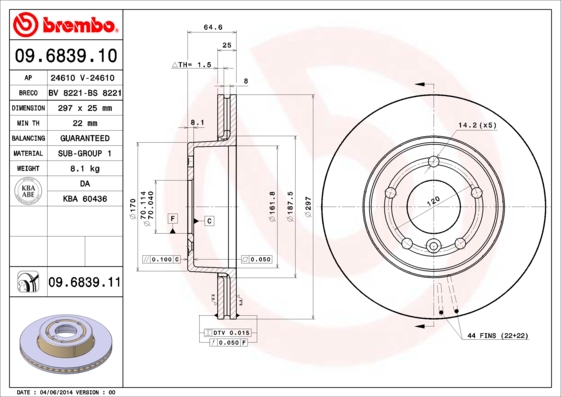 A.B.S. 09.6839.11 BREMBO COATED DISC LINE Bremsscheibe