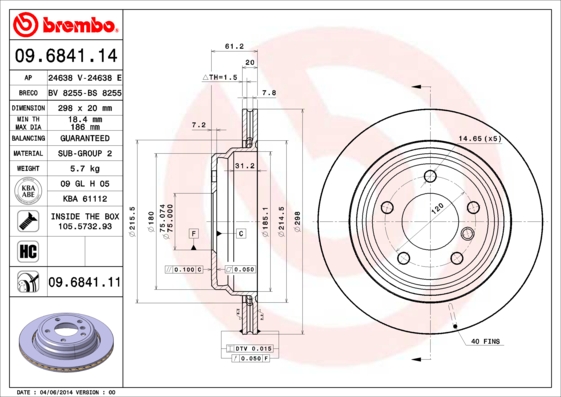 A.B.S. 09.6841.11 BREMBO COATED DISC LINE Bremsscheibe