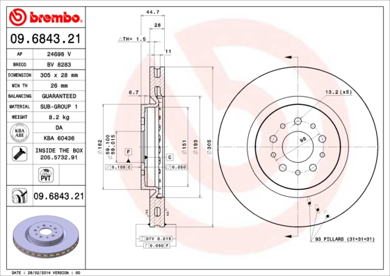 A.B.S. 09.6843.21 BREMBO COATED DISC LINE Bremsscheibe