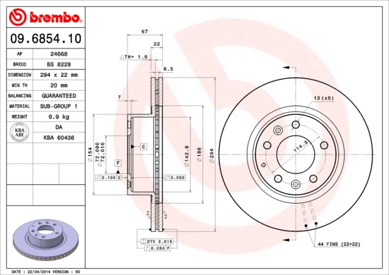 A.B.S. 09.6854.10 BREMBO Bremsscheibe
