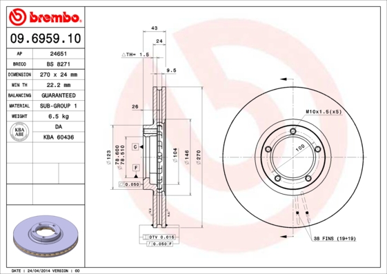 A.B.S. 09.6959.10 BREMBO Bremsscheibe