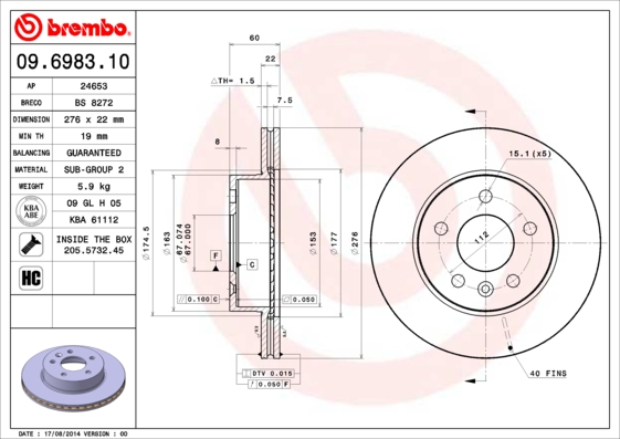 A.B.S. 09.6983.10 BREMBO Bremsscheibe