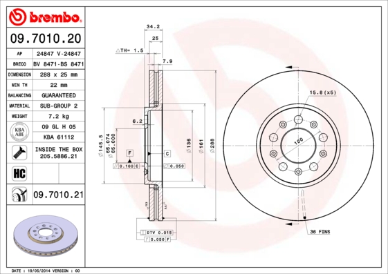 A.B.S. 09.7010.21 BREMBO COATED DISC LINE Bremsscheibe