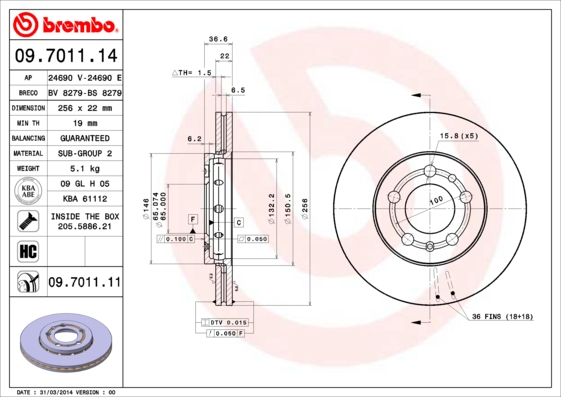 A.B.S. 09.7011.11 BREMBO COATED DISC LINE Bremsscheibe