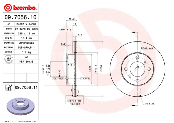 A.B.S. 09.7056.11 BREMBO COATED DISC LINE Bremsscheibe